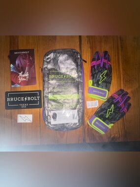 Bruce & Bolt Kids Black/Purple Batting Gloves with Neon Accents